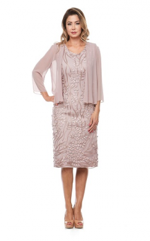 Jesse Harper collection, Style Code JH0139, Short mesh embroidered dress with chiffon jacket.