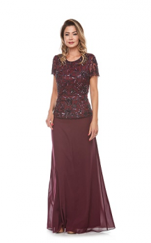 Jesse Harper collection, Style Code JH0173, Beaded sequin short sleeve dress with chiffon skirt