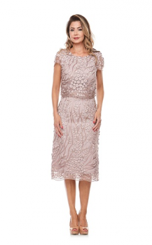Jesse Harper collection, Style Code JH0183, Embroidered mesh dress with short sleeve.