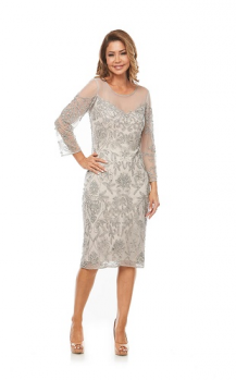 Jesse Harper collection, Style Code JH0266, Mid length beaded dress with 3/4 sleeves