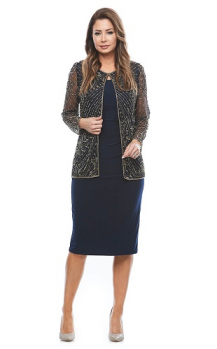 Jesse Harper collection, Style Code JH0322, Stretch jersey dress with beaded jacket.