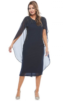 Jesse Harper collection, Style Code JH0338, Stunning sheer cape cocktail dress with beading.