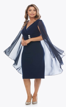 Jesse Harper collection, Style Code JH0403, Short stretch jersey dress with chiffon cape and diamante trim