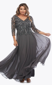 Jesse Harper collection, Style Code JH0435, Sequin beaded bodice with flowing georgette long skirt