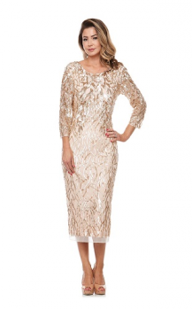 Jesse Harper collection, Style Code jh0150, Tea length stretch mesh sequin dress.