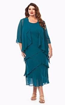 Layla Jones collection, Style Code LJ0148, Layered full length dress with matching water fall chiffon jacket