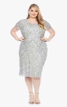Layla Jones collection, Style Code LJ0368, Midlength dress in geometric beaded design with short sleeve Rounded neckline with short cap sleeve Gorgeous geometric beaded design Hemlines its just below knee
