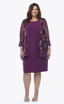 Layla Jones collection, Style Code LJ0414, Stretch jersey dress with embroidered mesh jacket