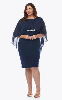 Layla Jones collection, Style Code LJ0417, Stretch jersey dress with chiffon cape and diamant trim