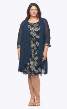 Layla Jones collection, Style Code LJ0473, embroidered sequin lace dress with chiffon jacket
