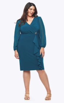 Layla Jones collection, Style Code LJ0483, Stretch Jersey dress with chiffon sleeves and dimo te trim 