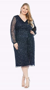 Layla Jones collection, Style Code lj0362, Beaded peasant sleeve cocktail dress with V neckline and waterfall style wrap skirtIntricately beaded design dazzles
Stylish V neckline and universally flattering wrap dress design
Waterfall style layering through front of the dress
