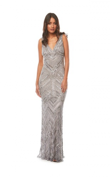 Zaliea collection, Style Code Z0001, Long beaded dress with V neckline and fishtail skirt.