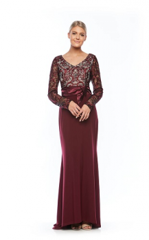 Zaliea collection, Style Code Z0039, Long jersey stretch dress with lace bodice and satin bow: On sale