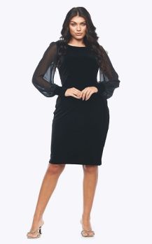 Zaliea collection, Style Code Z0258, stretch velvet dress with chiffon sleeve